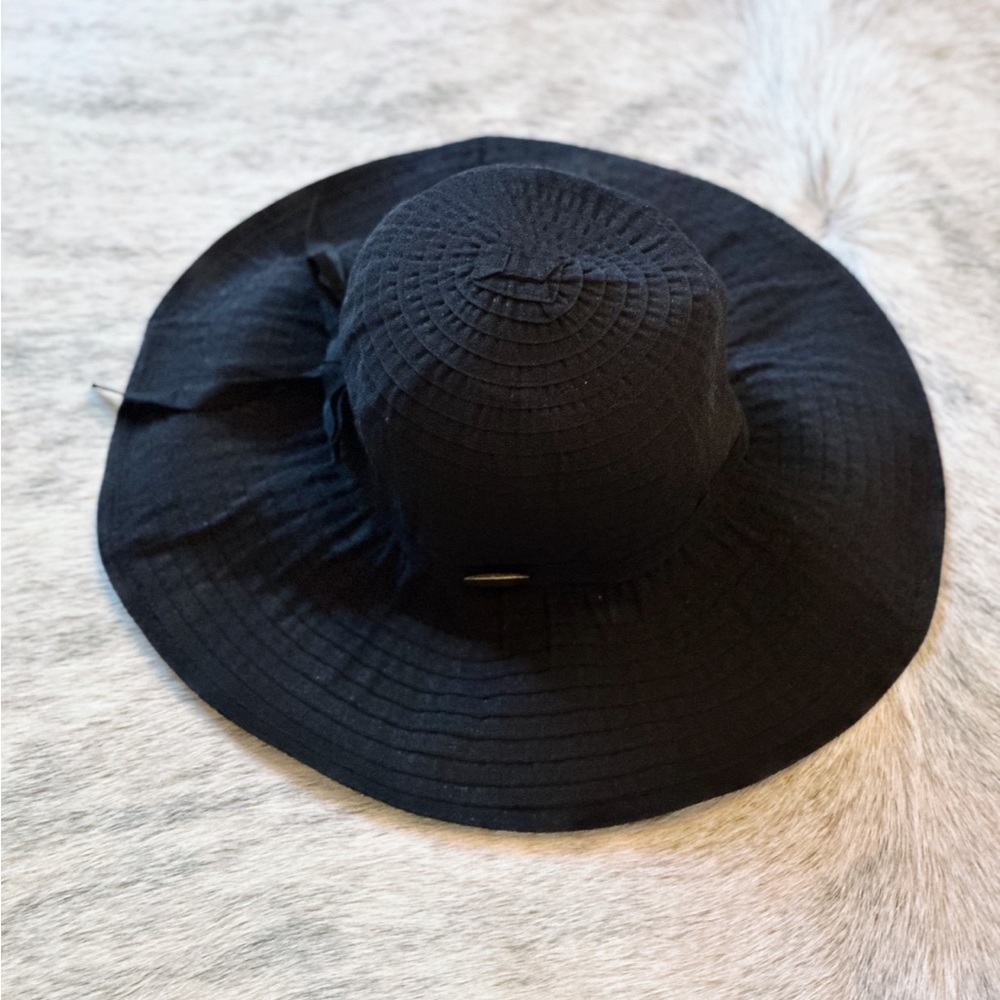 NWOT Cappelli Straworld Black Oversized Ribbon Sun Hat UPF 50+ 5” Brim, Packable - Picture 4 of 14